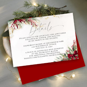 Winter Greenery Christmas Bow Red Wedding Details Enclosure Card