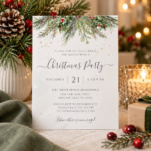 Winter Greenery Christmas Holiday Party Invitation