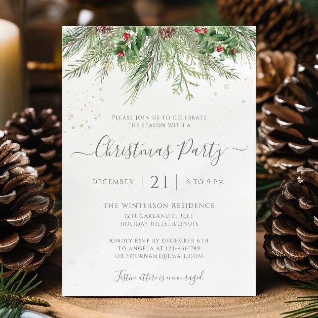 Winter Greenery Christmas Holiday Party Invitation (Creator Uploaded)