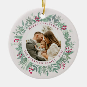 Winter Greenery Christmas Photo Wreath Ornament