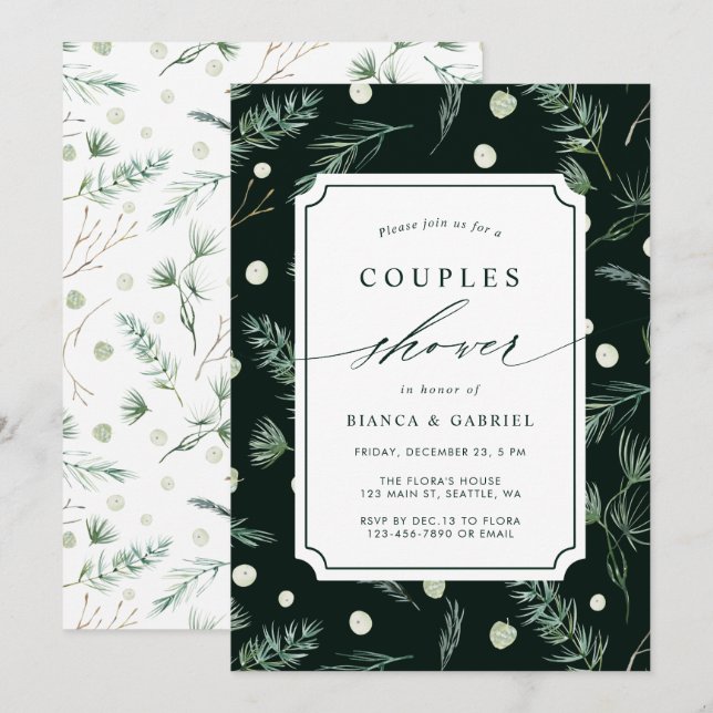 Winter Greenery Couples Shower Invitation (Front/Back)