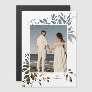 Winter Greenery Cutout Holiday Magnetic Photo Card