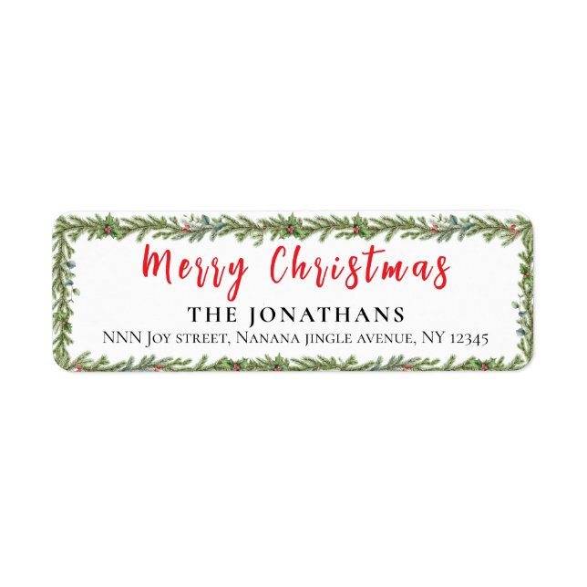  Winter Greenery Elegant Christmas Return Address (Front)