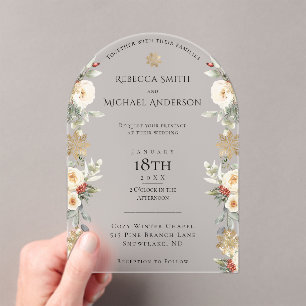 Winter Greenery Elegant Christmas Snowflake Acrylic Invitations