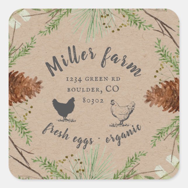 winter greenery elegant farmhouse egg carton square sticker (Front)