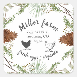 winter greenery elegant farmhouse egg carton square sticker