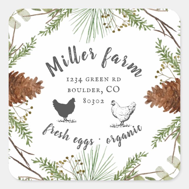 winter greenery elegant farmhouse egg carton square sticker (Front)
