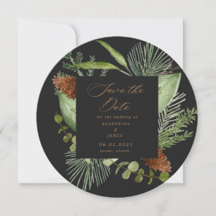 winter greenery elegant save the date photo invitation