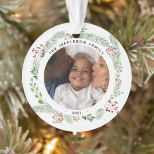 Winter greenery Family 2 Photos Ornament