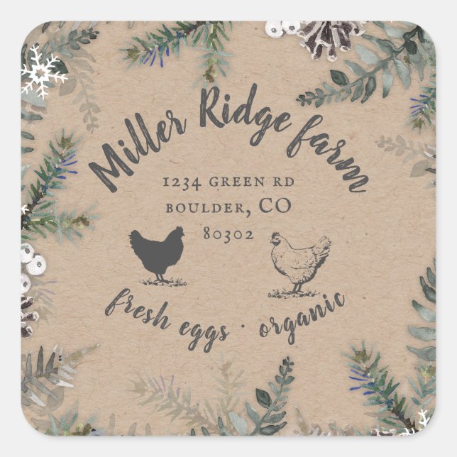 winter greenery farmhouse egg carton square sticker (Front)