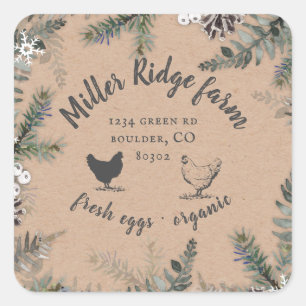 winter greenery farmhouse egg carton square sticker