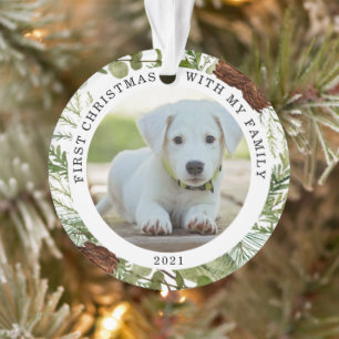 Winter Greenery First Christmas Photo Ornament