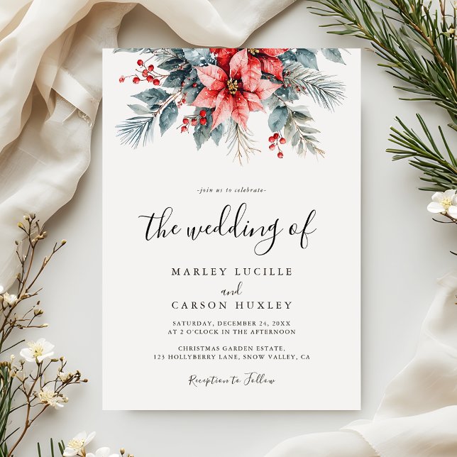 Winter Greenery Floral Christmas Holiday Wedding Invitation (Creator Uploaded)