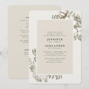 Winter Greenery Floral Cream RSVP QR Code Wedding Invitation