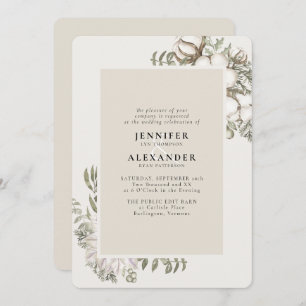 Winter Greenery Floral Ivory Cream Wedding Invitation