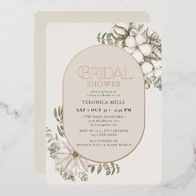 Winter Greenery Floral Oval Bridal Shower  (Front/Back)