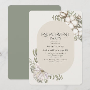 Winter Greenery Floral Oval Engagement Party Invitation