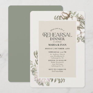 Winter Greenery Floral Oval Rehearsal Dinner Invitation