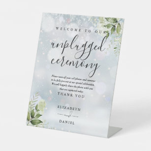 Winter Greenery Floral Unplugged Ceremony Pedestal Sign