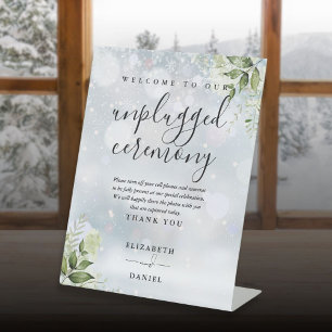 Winter Greenery Floral Unplugged Ceremony Pedestal Sign
