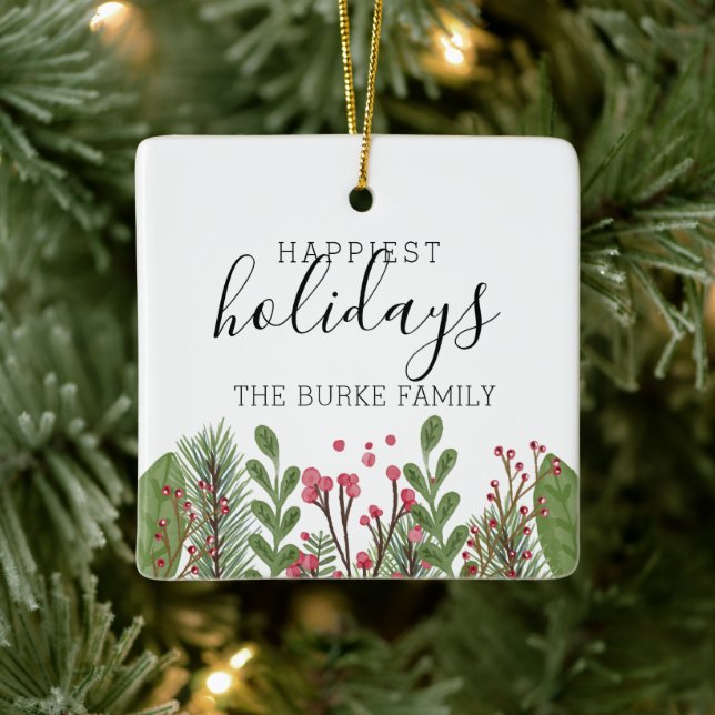 Winter Greenery Foliage Personalised Ceramic Ornament (Tree)