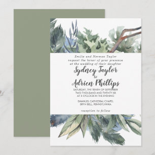Winter Greenery Formal Wedding Invitation