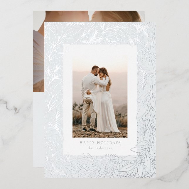 Winter Greenery Frame Botanical Foil Holiday Card (Front/Back)