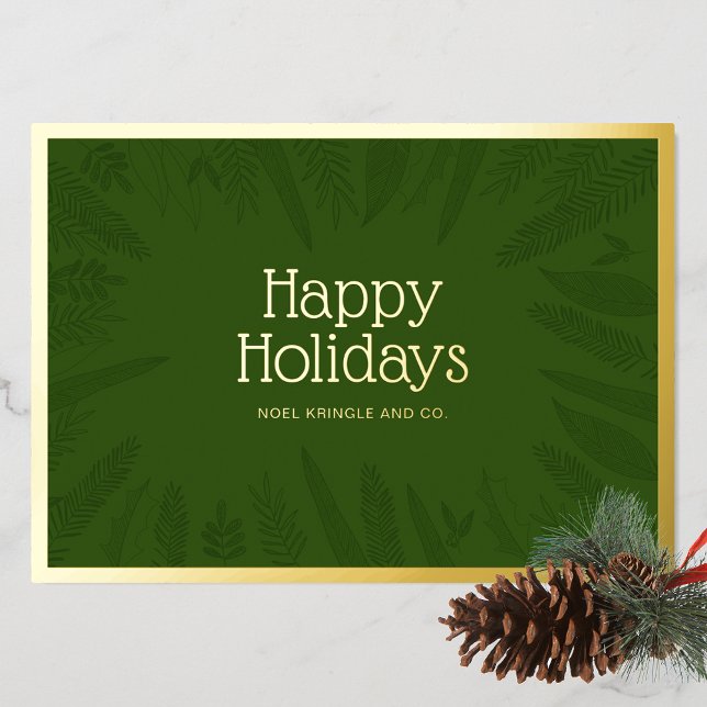 Winter Greenery Frame Happy Holidays Corporate Foil Holiday Card (Creator Uploaded)