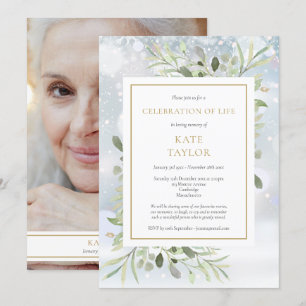 Winter Greenery Funeral Celebration of Life Photo Invitation