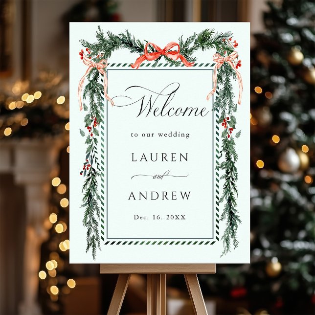 Winter Greenery Garland Wedding Welcome Mint Green Poster (Creator Uploaded)