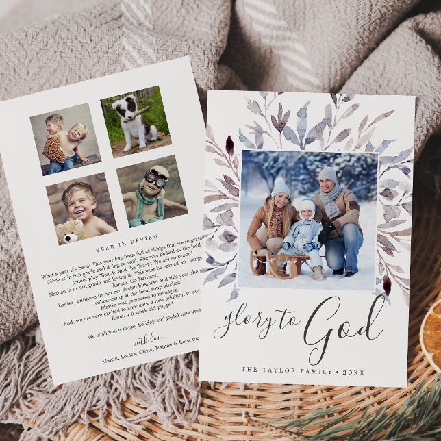 Winter Greenery Glory to God Year In Review Holiday Card (Creator Uploaded)