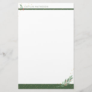 Winter Greenery + Gold Confetti Christmas Holiday Stationery