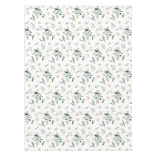 Winter Greenery Gold Snowflakes Elegant Christmas Tablecloth