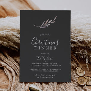 Winter Greenery Grey Christmas Dinner Invitation