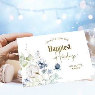 Winter Greenery, Happiest Holidays, Elegant Folded Holiday Card