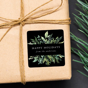 Winter Greenery Happy Holidays Square Sticker