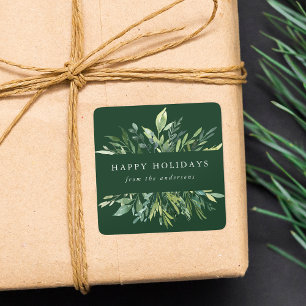 Winter Greenery Happy Holidays Square Sticker
