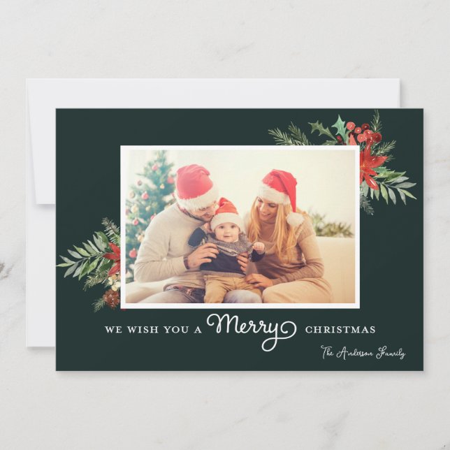 Winter Greenery Holiday Photo Greeting Card (Front)