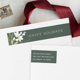 Winter Greenery   Holiday Return Address Wrap Around Label