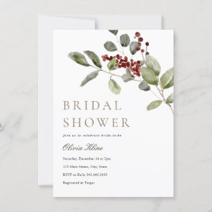Winter Greenery Holly Bridal Shower Invitation