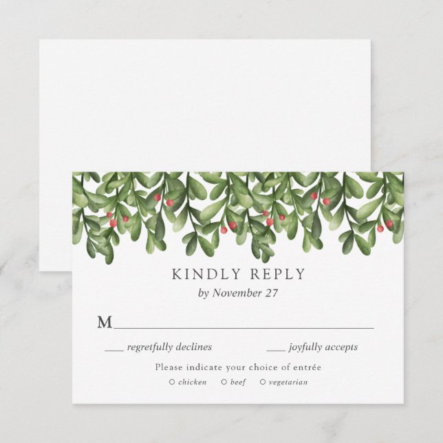 Winter Greenery Holly Wedding invitation RSVP card (Front/Back)