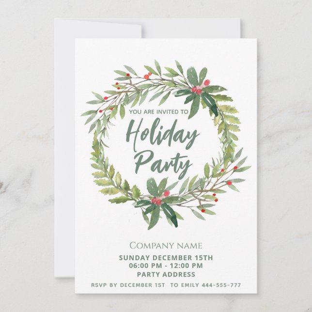 Winter greenery holly wreath Christmas party Invitation (Front)