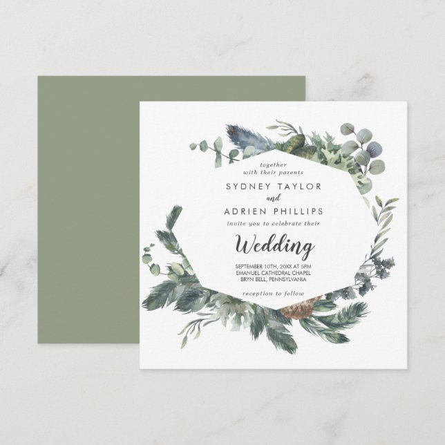 Winter Greenery Informal Wedding Invitation (Front/Back)