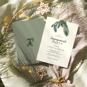 Winter Greenery Ivory Engagement Party Invitation