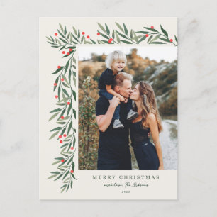 Winter Greenery Ivory Photo Christmas Holiday Postcard
