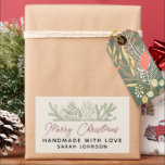 Winter Greenery Merry Christmas Handmade Rectangular Sticker<br><div class="desc">Rustic Winter greenery with script Merry Christmas and modern handmade with love personalise sticker.</div>