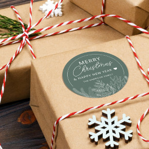 Winter Greenery Merry Christmas Personalised Classic Round Sticker