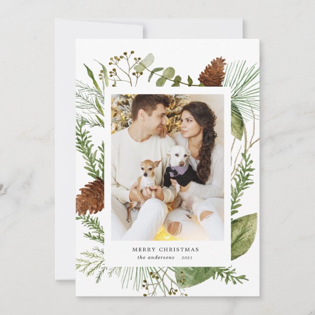 winter greenery merry christmas photo card (Front)