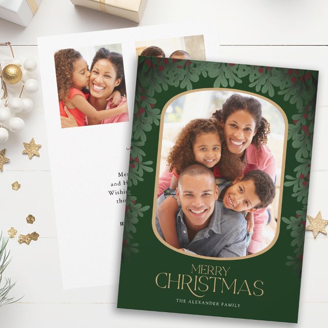 Winter Greenery Mistletoe 3 Photos Christmas Holiday Card (Creator Uploaded)