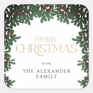 Winter Greenery Mistletoe Christmas Square Sticker